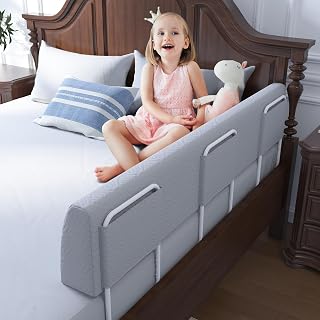 FigTime Bed Bumper for Toddlers, Foam Bed Rail for Toddlers, Toddler Bed Rail Bumper, Soft Safety Bed Guard Rail for Kids, Bed Side Rail for Twin, Full, Queen &amp; King Beds (Grey, 51", 3-Bracket)