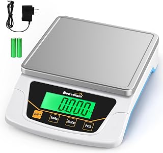 Bonvoisin Digital Gram Scale 6000g x 0.1g Lab Scale with 6 Units | Precision Balance with Tare, Counting, Dual Power (Adapter + AA Batteries), Adjustable Auto-Off for Lab, Jewelry, Parts