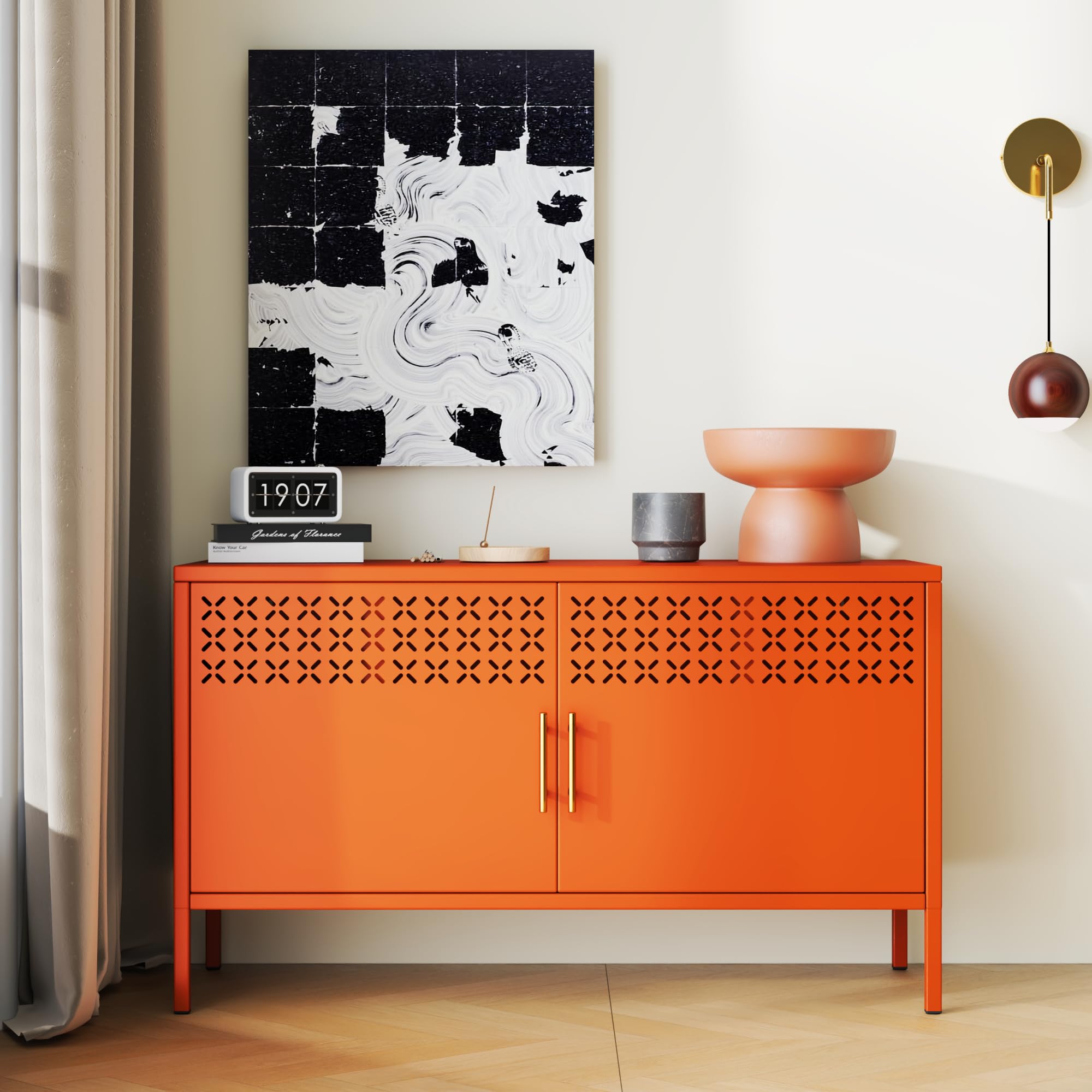 Metal Locker Cabinet Short, 2-Door Storage Cabinets with Adjustable Shelf, Magne