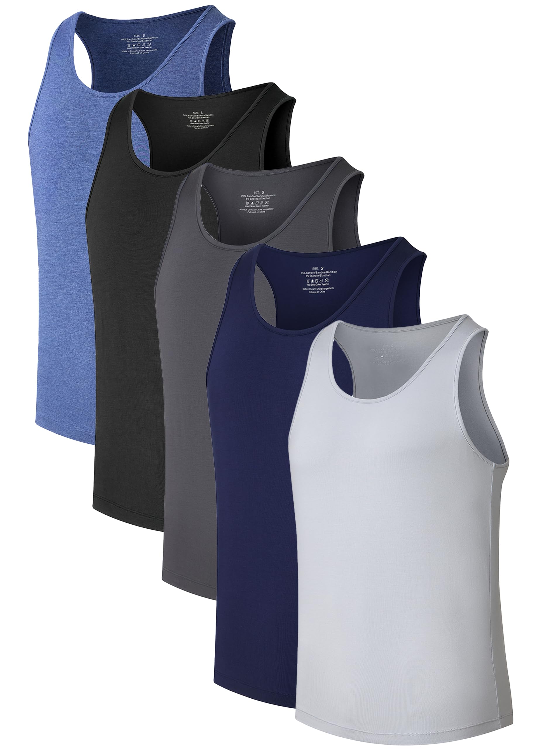 COLORFULLEAF Men's Bamboo Rayon Undershirts Tank Tops Men Crew Neck Stretchy Tan