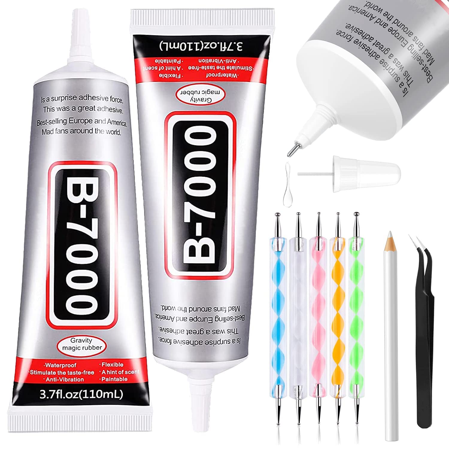 B7000 Adhesive Rhinestones Glue for Crafts, 2PCS 110ml / 3.7 fl oz with 5 Dottin
