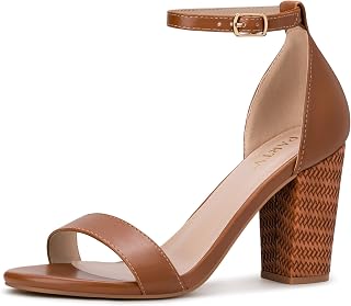 PARTY Women's Chunky Block Heels Open Toe Ankle Strap 3 Inch Heeled Sandals Comfortable for Wedding and Prom