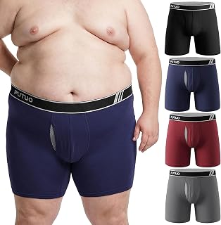 PUTUO Men's Cotton Boxer Briefs: Long Leg Underwear for Men in Large Sizes Comfortable and Breathable Boxer Briefs with Waistband Pack of 4 Pieces