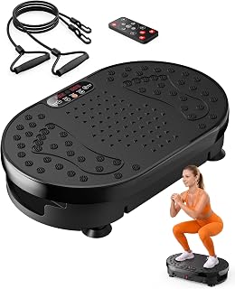 HTM Vibration Plate Exercise Machine, 9 Modes & 120 Speeds, Body Shake Plate with Resistance Bands Slot & Remote Control, Shake Board for Weight Loss Fat Burner Home Fitness Workout