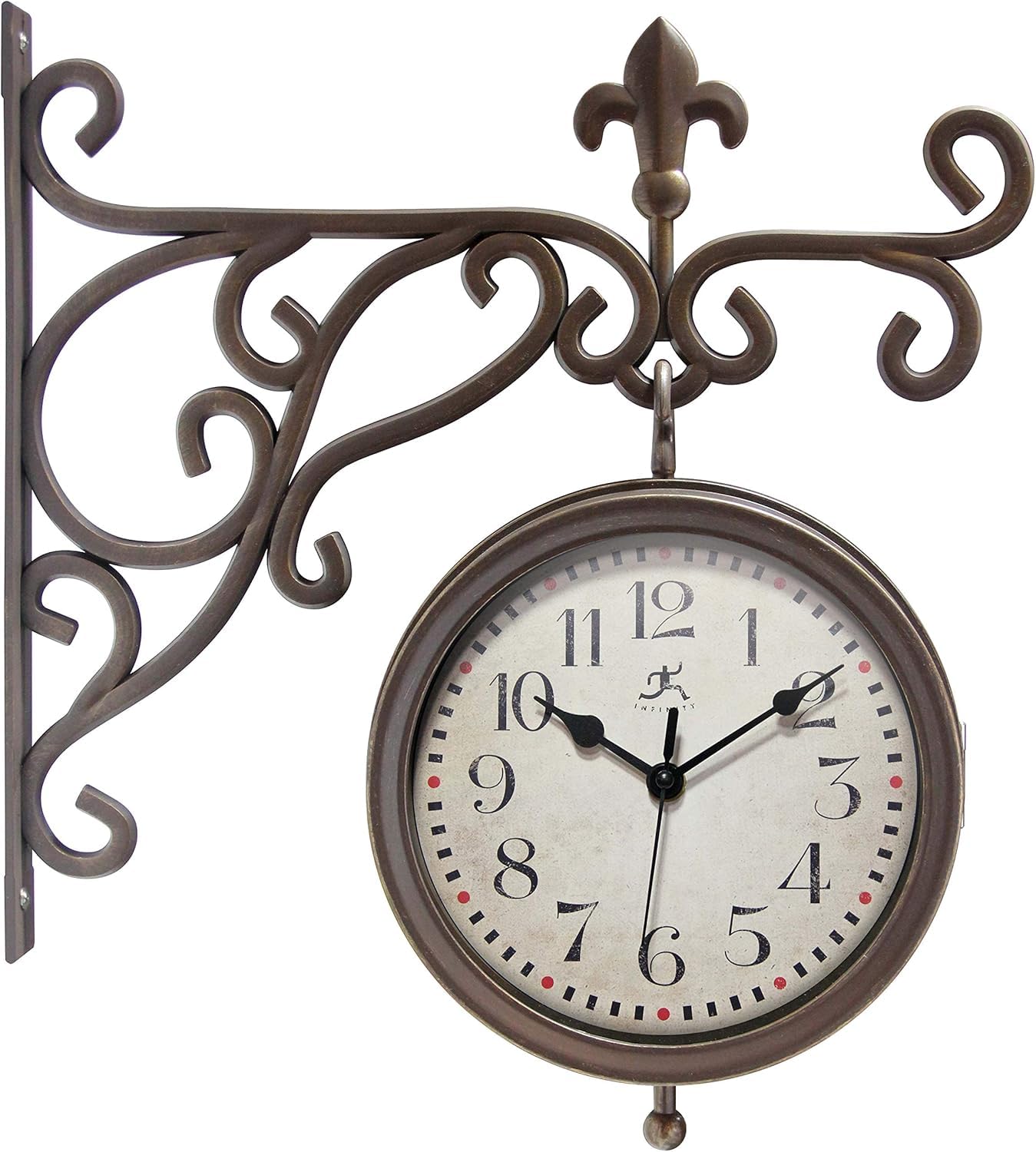 Infinity Instruments Charleston Outdoor Clock Thermometer, Double Sided Wall Mou