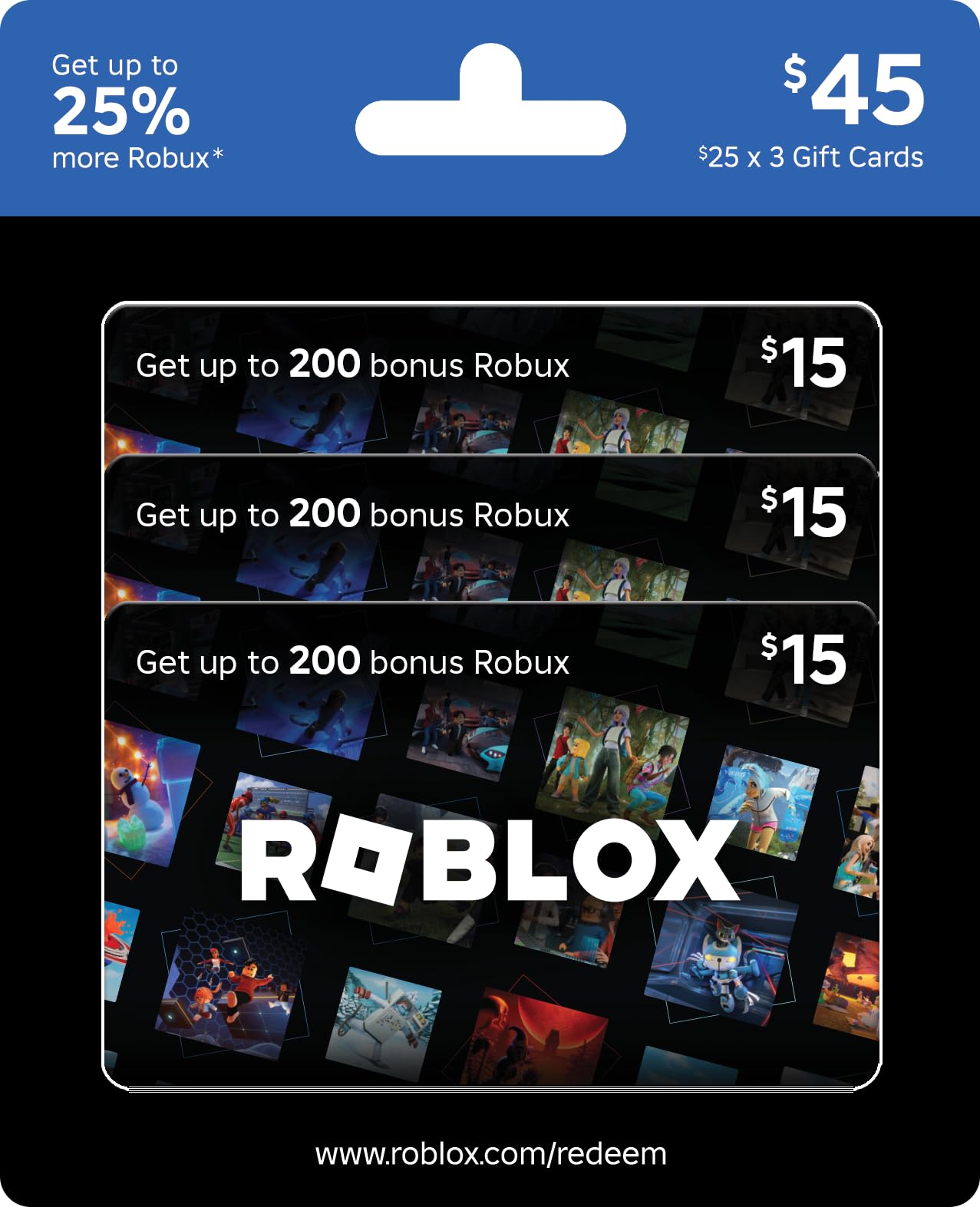 Roblox Physical Gift Cards (Multipack of 3 x $15) [Includes Free Virtual Item] [