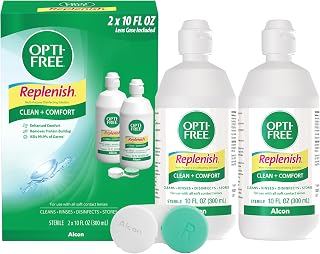 OPTI-FREE Replenish Multi-Purpose Contact Lens Solution (10 Oz, Pack of 2) | Disinfecting Cleaner, Cleans, Rinses, Disinfects & Stores Soft & Silicone Hydrogel Lenses, Contact Lens Case Included