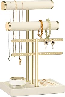 bussdis 3 Tier Bracelet Holder Display - Detachable T Bar Beige Velvet Bracelet Holder, Jewelry Holder Organizer for Bracelet, Necklace, Earrings, Rings