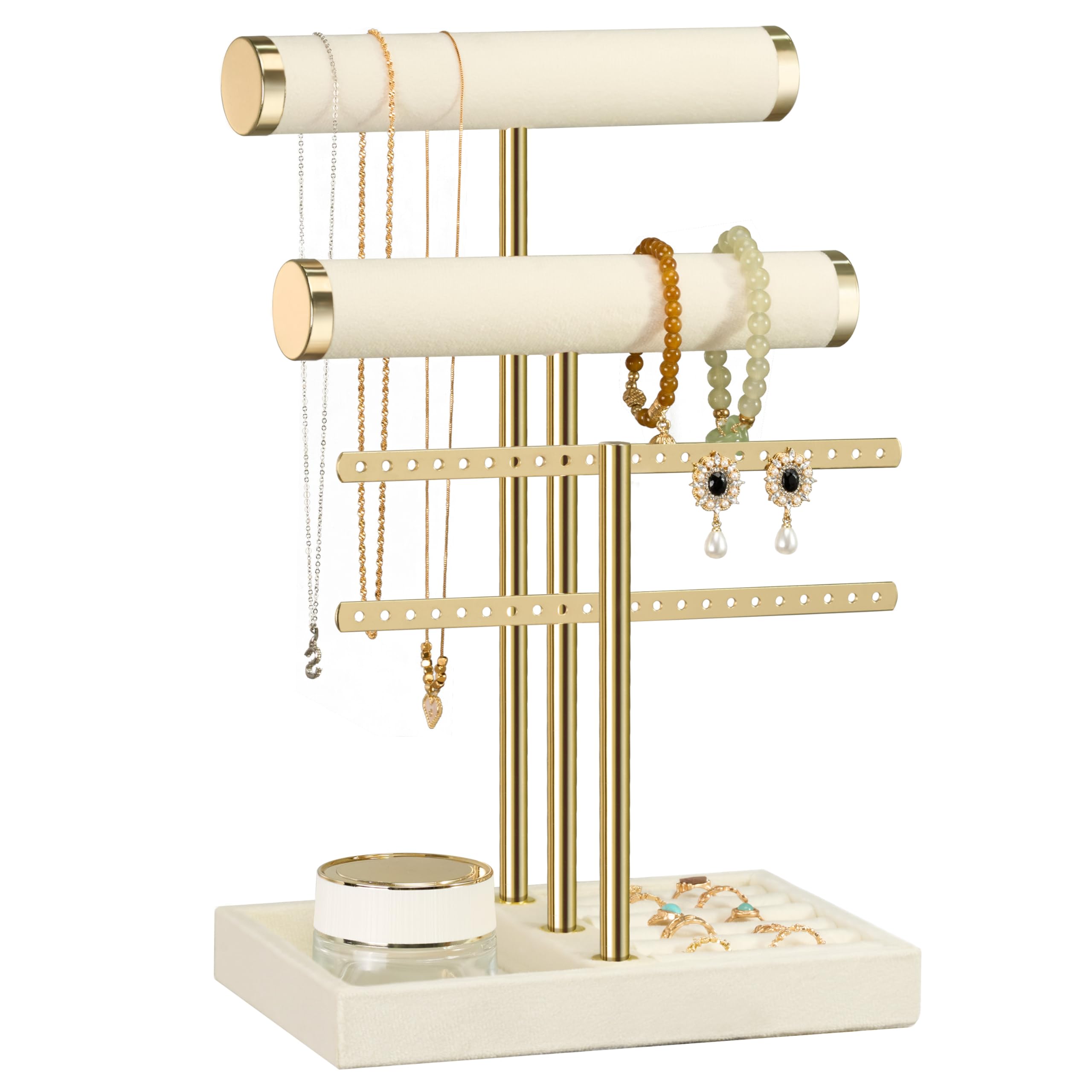 bussdis 3 Tier Bracelet Holder Display - Detachable T Bar Beige Velvet Bracelet 
