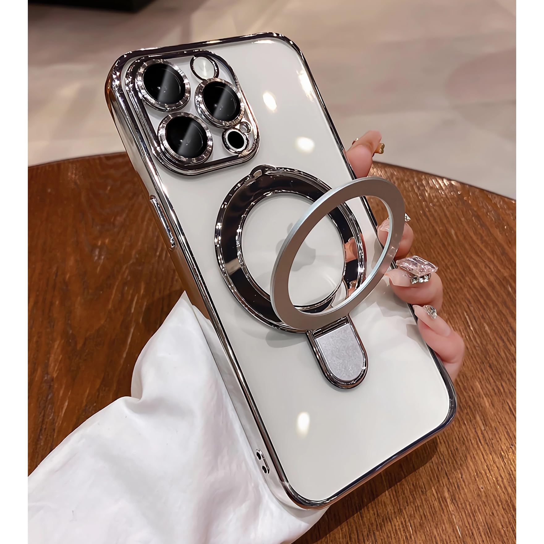 LXK Magnetic Stand for iPhone 15 Pro Max Case Clear Slim [Fit for MagSafe]