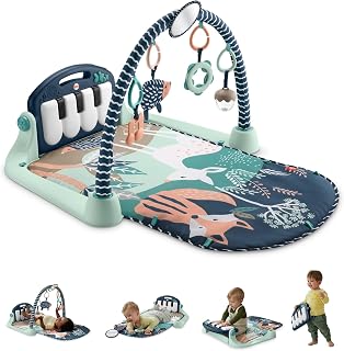 Fisher-Price Kick & Play Gym Piano for Babies, Fawn Blue
