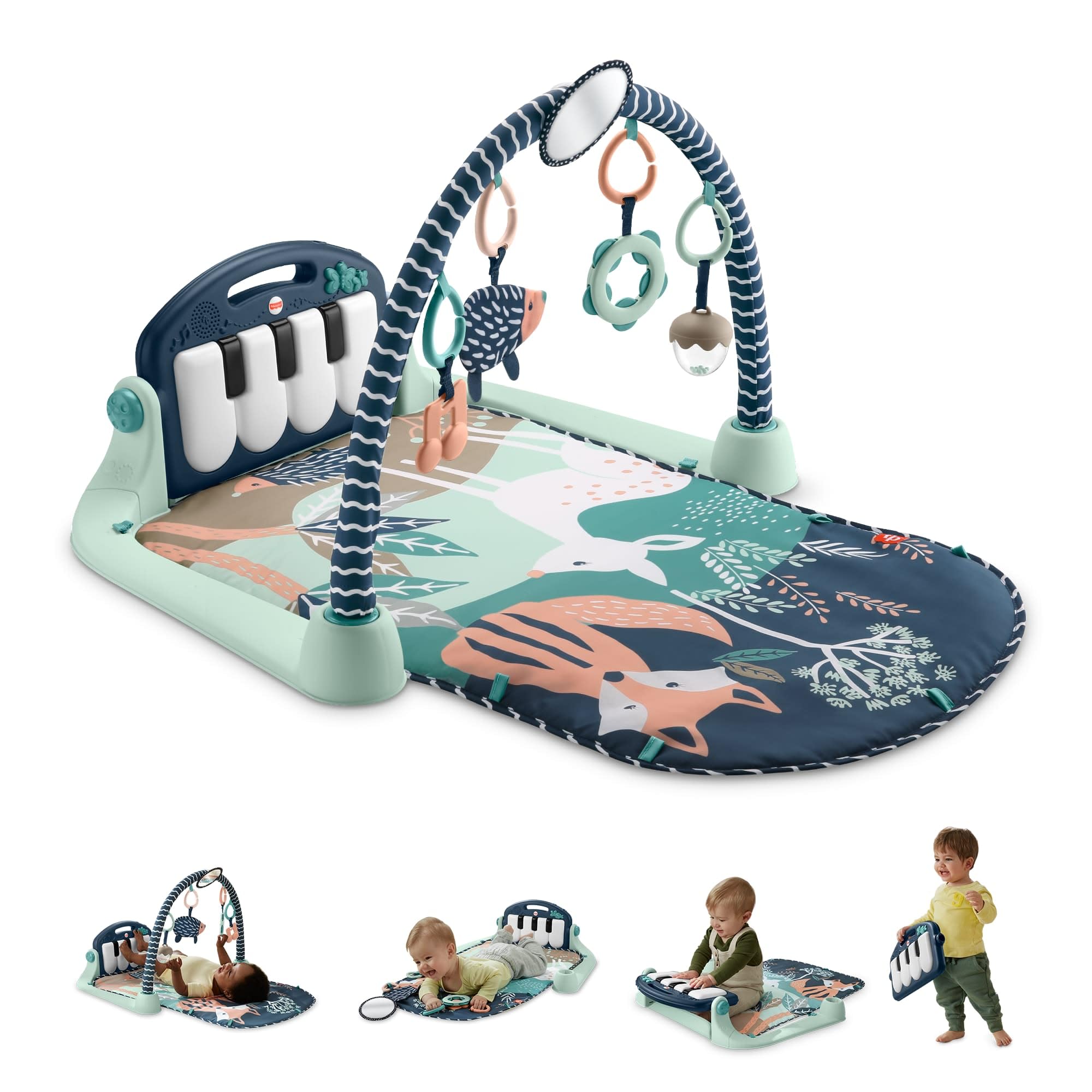 Fisher-Price Kick & Play Gym Piano for Babies, Fawn Blue