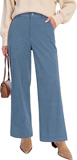 GRAPENT Corduroy Wide Leg Pants Woman High Waisted Fall Business Casual Elastic Waist Loose Trendy Trousers with Pockets
