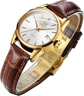 OLEVS Women Watch Brown Leather Easy Read Quartz Analog Small Dial Waterproof Casual Simple Ladies Watch with Date Display Gift for Her Ladies Watch Brown, Ladies brown leather watch with white dial,