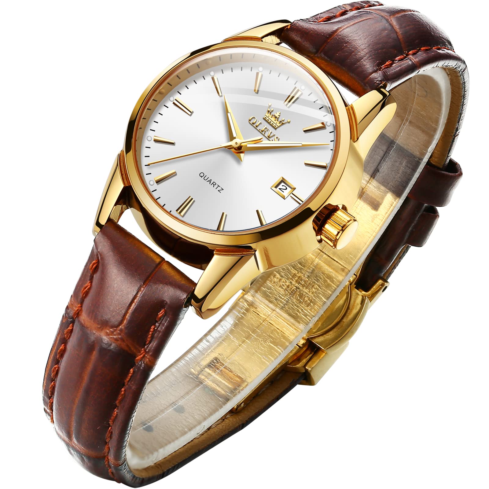 OLEVS Women Watch Brown Leather Easy Read Quartz Analog Small Dial Waterproof Ca