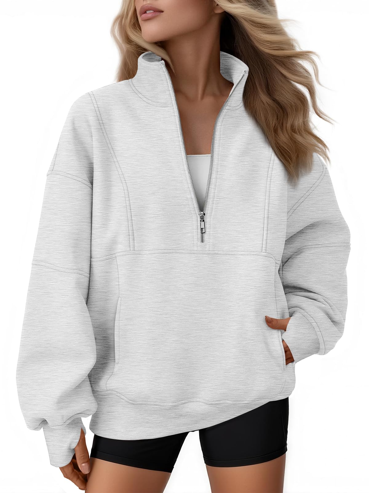 AUTOMET Women's Quarter Zip Oversized Sweatshirt Fleece Mock Neck Pullover | Hal