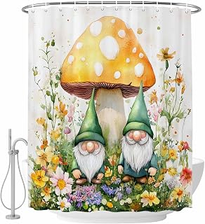 Shower Curtain Mushroom Gnome Floral Waterproof Fabric Shower Curtain for Bathroom Decor Flower Plant Shower Curtains Bath Curtain 72x84inch