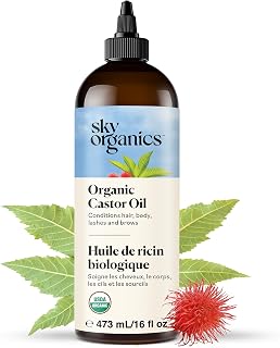 Sky Organics Organic Castor Oil 16oz, Pure, Cold Pressed and Hexane Free