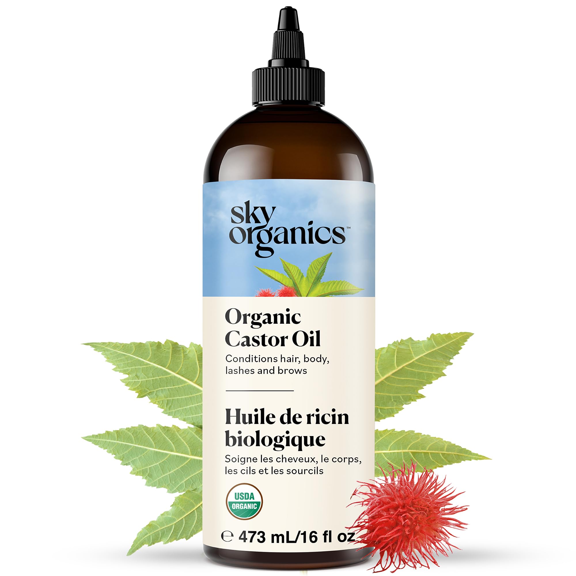 Sky Organics Organic Castor Oil 16oz, Pure, Cold Pressed and Hexane Free