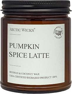 Arctic Wicks Pumpkin Spice Latte Candle, 9oz Coconut Beeswax, Non-Toxic | Pumpkin, Cardamom, Cinnamon & Sweet Cream, Farmhouse Clean Burn, 100% USDA Certified Biobased, Fall Decor Gift