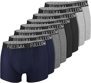 Fullluwaa Men's Boxer Shorts, Pack of 8, Cotton, Soft & Elastic Waistband