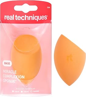 Real Techniques Miracle Complexion Sponge, Vegan & Cruelty-Free | Makeup Sponge for Liquid & Cream Formulas, 3-Point Design for Streak-Free Blending & Contouring, Latex-Free, Washable
