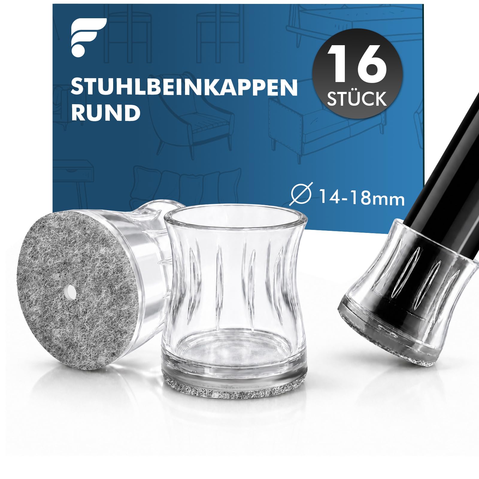 shinfly 16 Stück Stuhlbeinkappen Rund mit Filz – 14-18mm Chair Leg Caps Klein, S