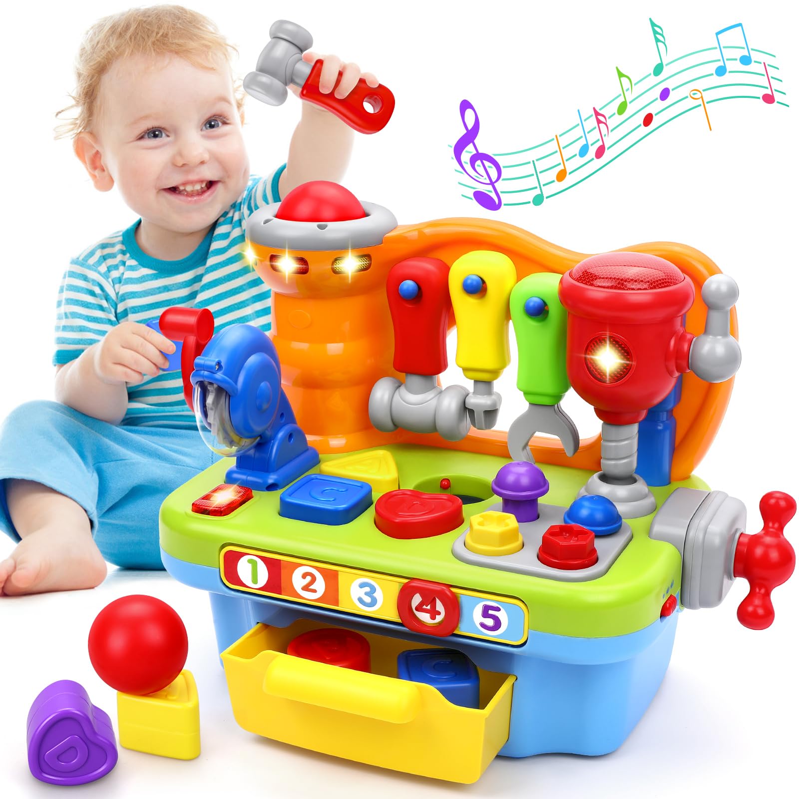 Toys for 1 Year Old Boy, Musical Toy Tool Bench, 1 2 3 Years old Boy Gifts | Mon