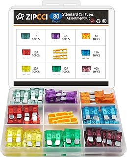 ZIPCCI 80 Pcs Standard Car Fuse, Fuses Assortment kit(1A/3A/5A/10A/15A/20A/30A/40A) Automotive Blade Fuse for RV, Truck, Marine, Auto Accessories