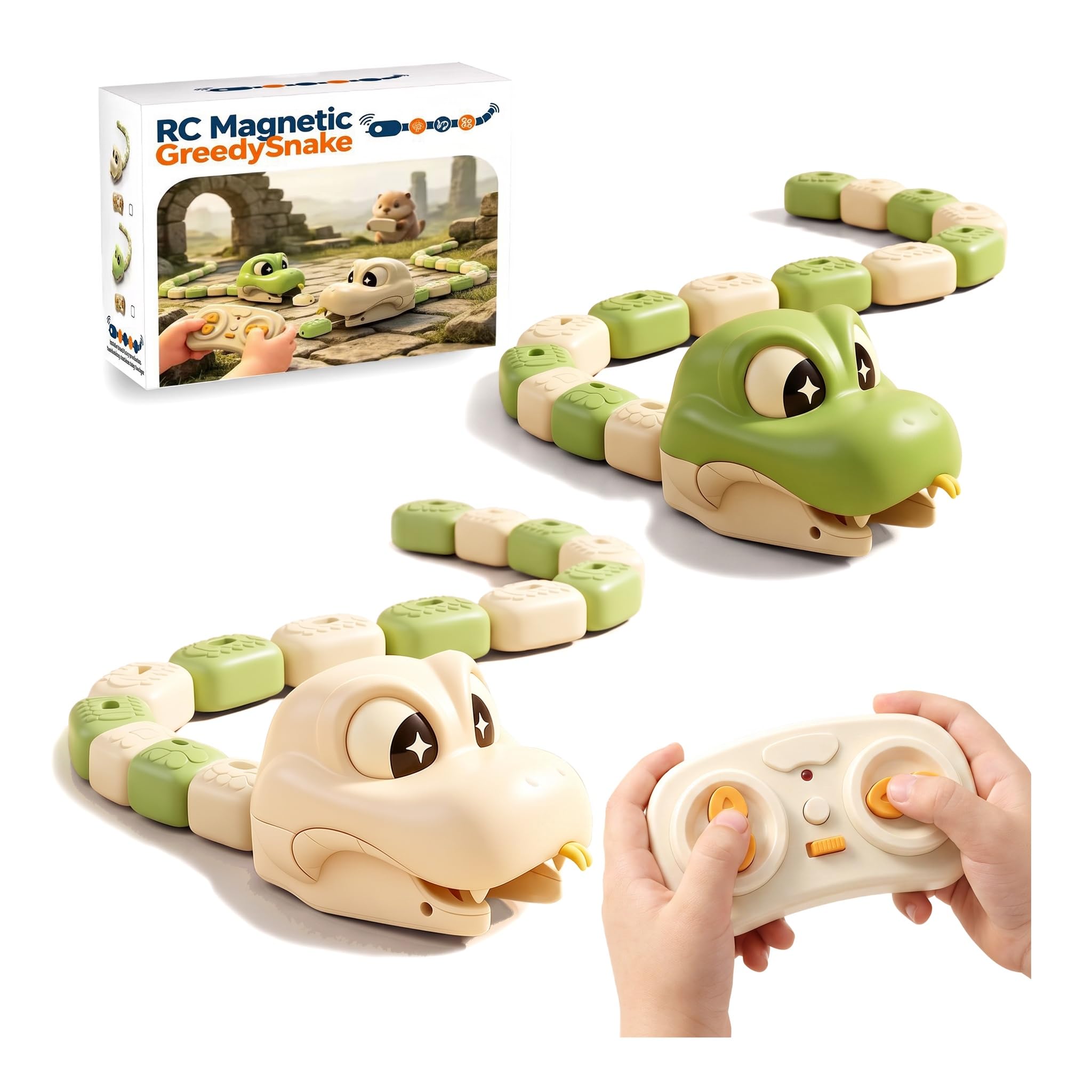 Remote Control Snake Head Toy, Eat Magnetic Blocks for Kids | Magnetic Snake Gam
