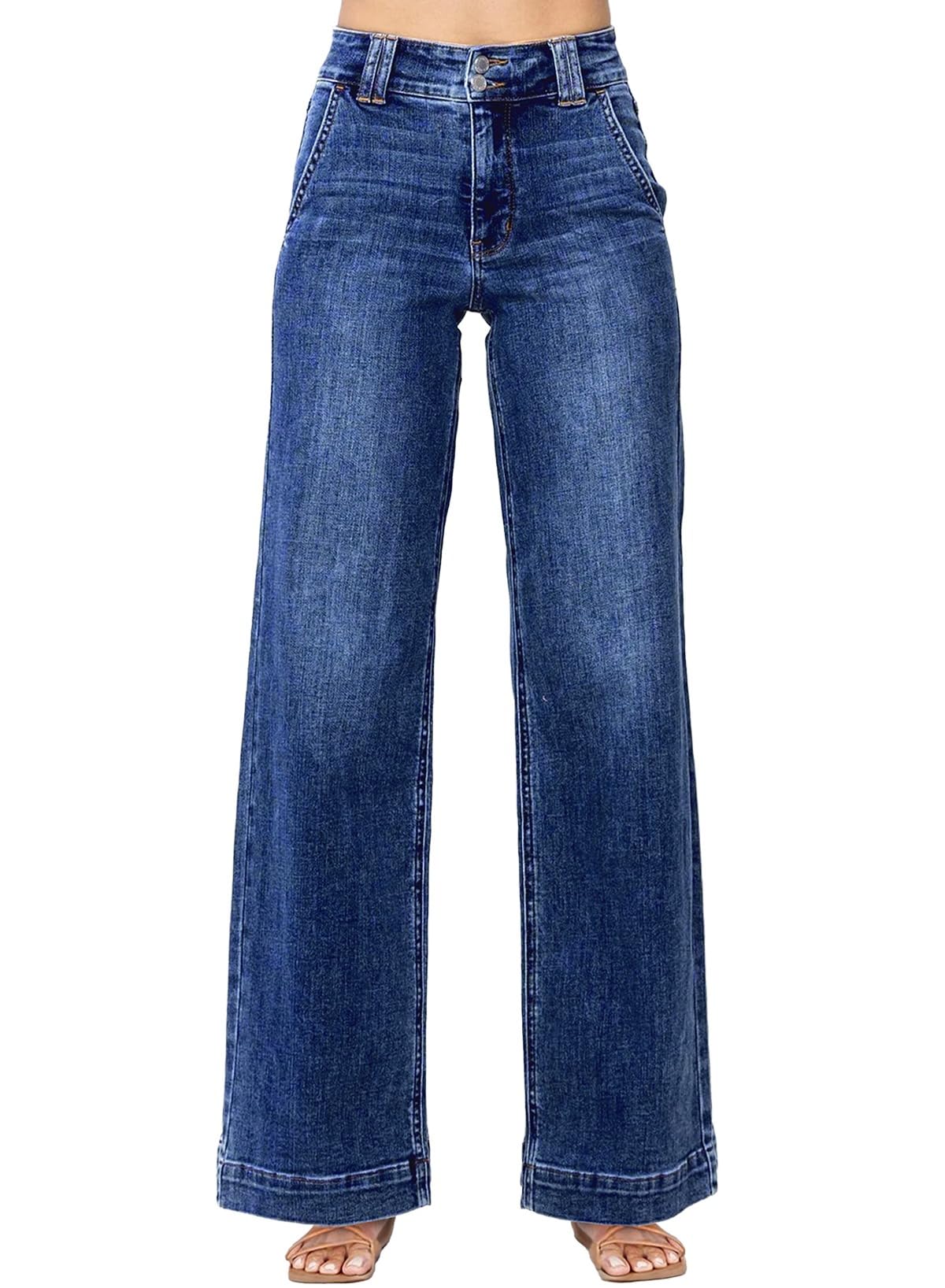 Astylish Jeans da donna a gamba larga a vita alta elasticizzato gamba dritta jea