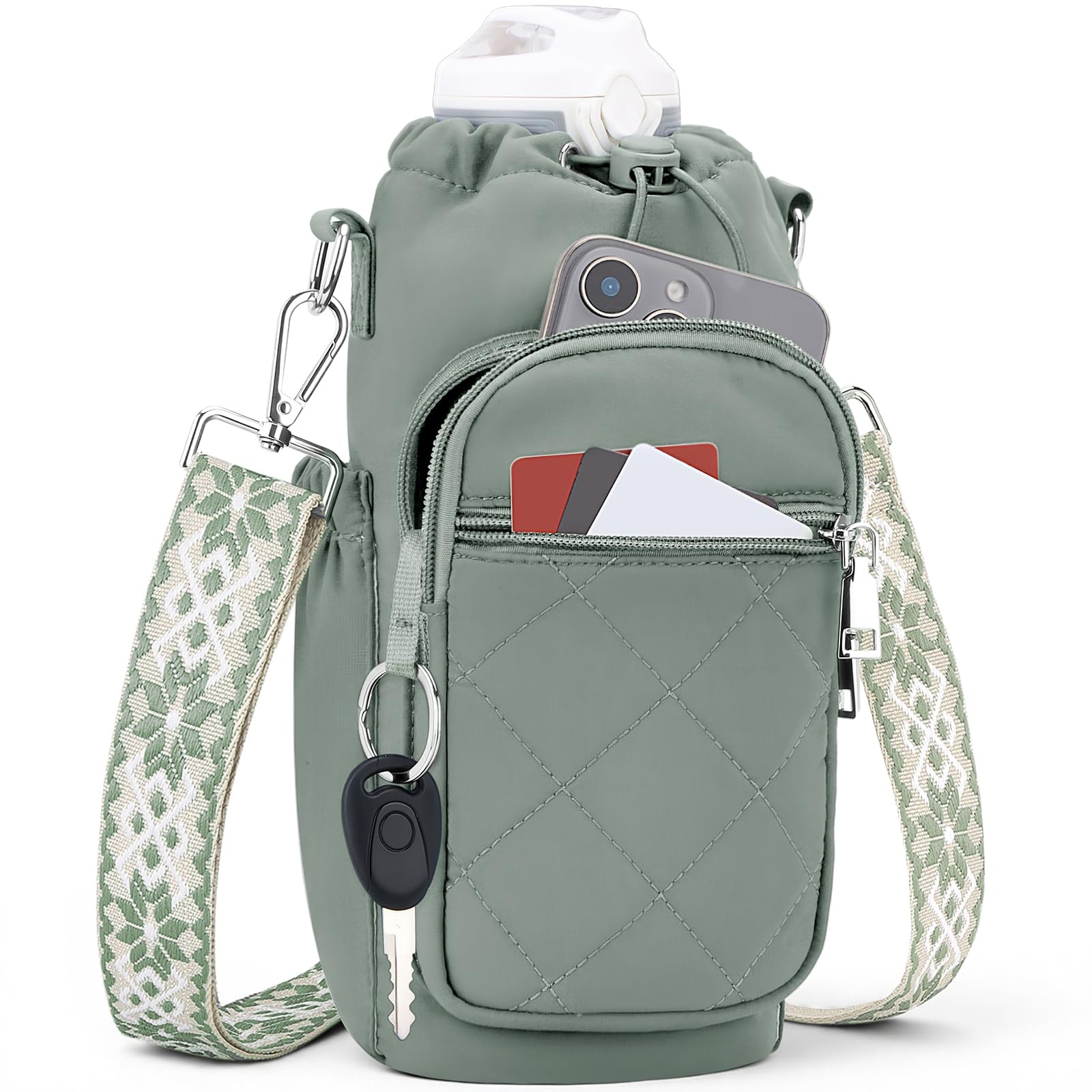 SYTRAH Water Bottle Carrier Bag with Strap, Insulated Corssbody Purse