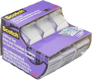 Scotch Tape Gift Wrap Tape, 19mm Wide X 7.62m, 3 Rolls in Dispensers