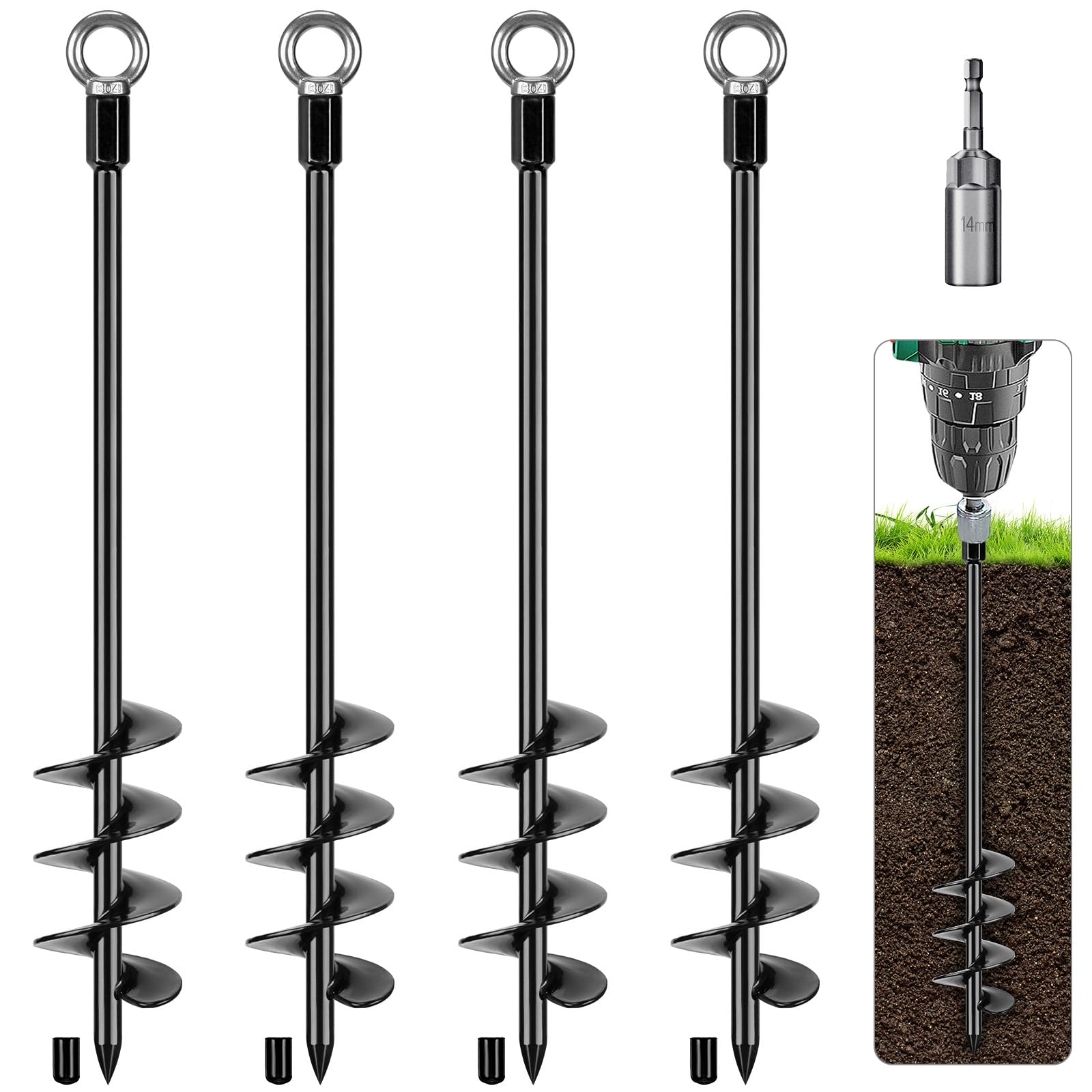 BeneLabel Ground Anchor 61cm Swing Earth Stake 4 Trampoline Tent Peg/Black