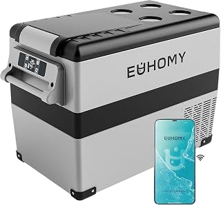 EUHOMY 48QT 12 Volt Refrigerator, -4℉~68℉ Portable Freezer for Car | No Ice Needed, 12V&amp;100-240V, Compressor Cooling, ECO/MAX Modes, 3-Level Battery Protection, Truck/Travel/Home Use,Low Noise