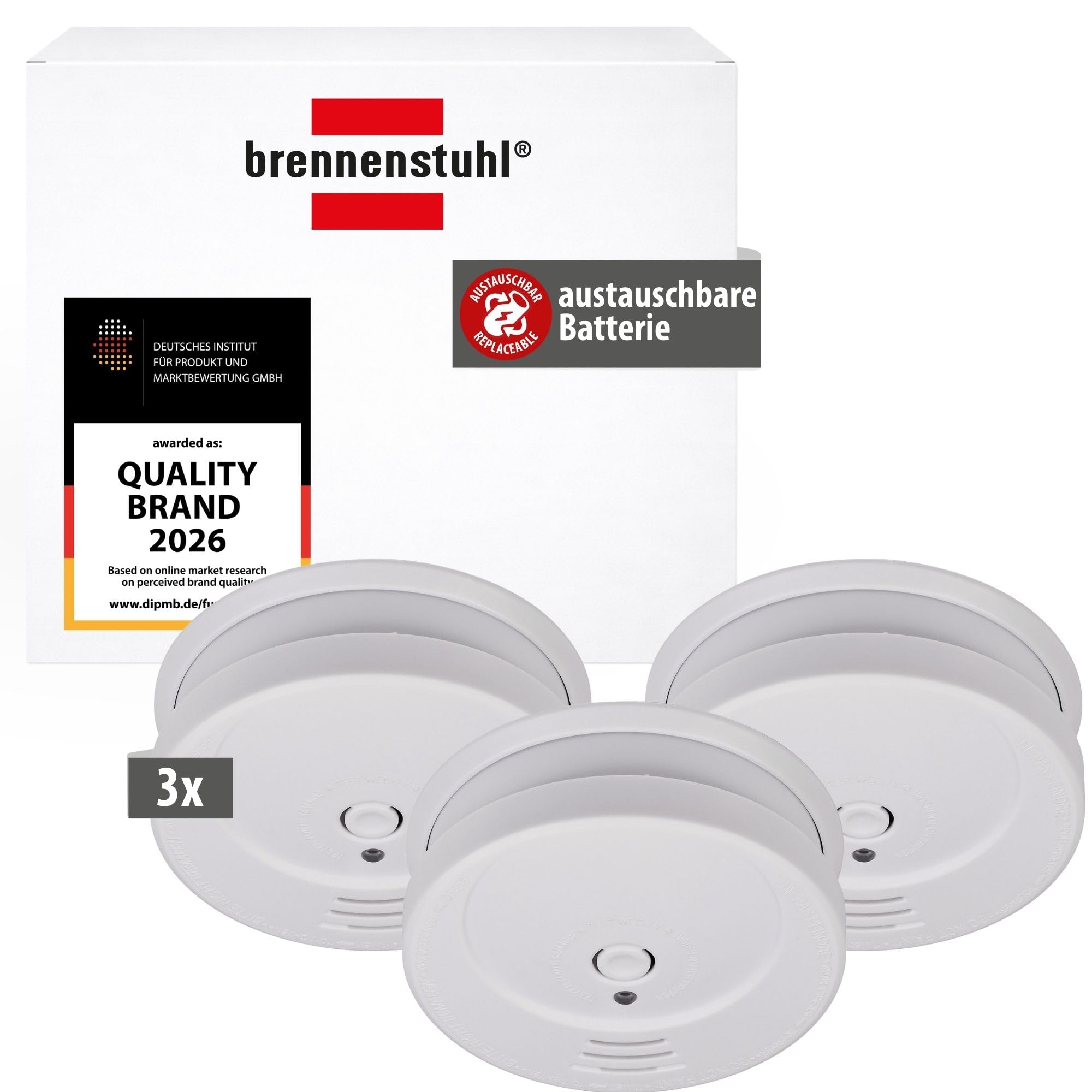 Brennenstuhl Rauchmelder Set, 3X RM C 9010 mit austauschbarer Batterie | Tested 