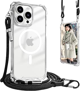 UnnFiko for iPhone 16 Pro Max Case Clear, Compatible with Magsafe, Crossbody Phone Case with Shoulder Strap, Shockproof Drop Protection, Magnetic Phone Case for iPhone 16 Pro Max (Clear)
