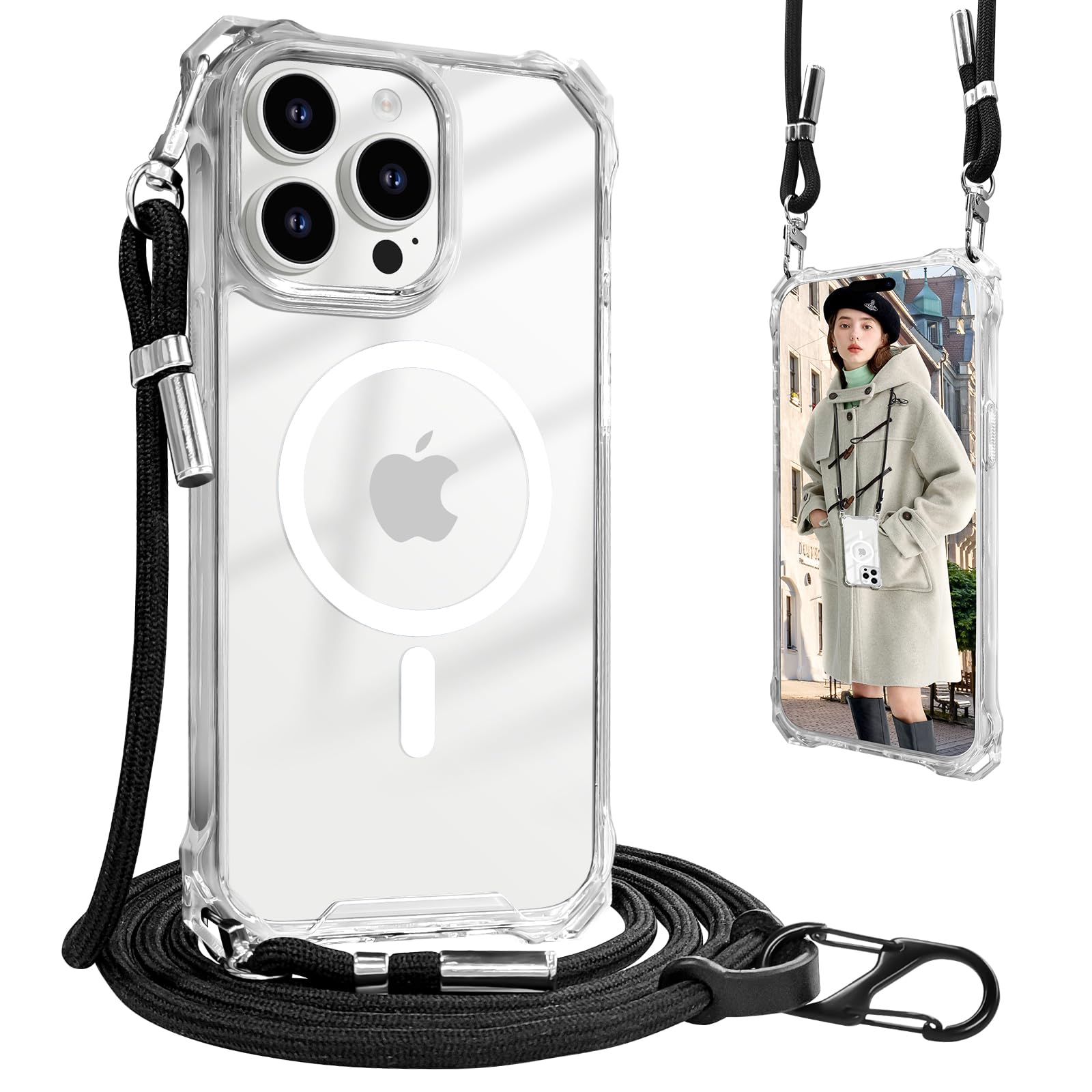 UnnFiko for iPhone 16 Pro Max Case Clear, Compatible with Magsafe, Crossbody Pho