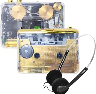 Clear Stereo & Auto Reverse Cassette Player,Cassette Tape to MP3 Converter with Tape Converter Software，Built-in Cool Copper Wheel Movement＆Earphone,Powered by USB Power Cord or AA Battery