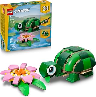 LEGO Creator 3 in 1 Turtle with a Water Lily Flower 31377 | Building Toys for Girls & Boys, Ages 7+, 3 Building Options, Kids Bedroom & Desk Décor, 124 Pieces, Gift for Birthdays