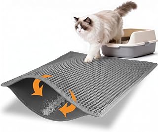 Pieviev Cat Litter Mat, Double-Layer Waterproof Litter Trap, 76x61cm Gray