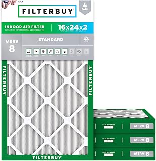 Filterbuy 16x24x2 Air Filter MERV 8 Essential Dust & Allergy Defense (4-Pack), Electrostatic Pleated HVAC AC Furnace Filters Replacement, Made in USA (Actual Size: 15.38 x 23.38 x 1.75)
