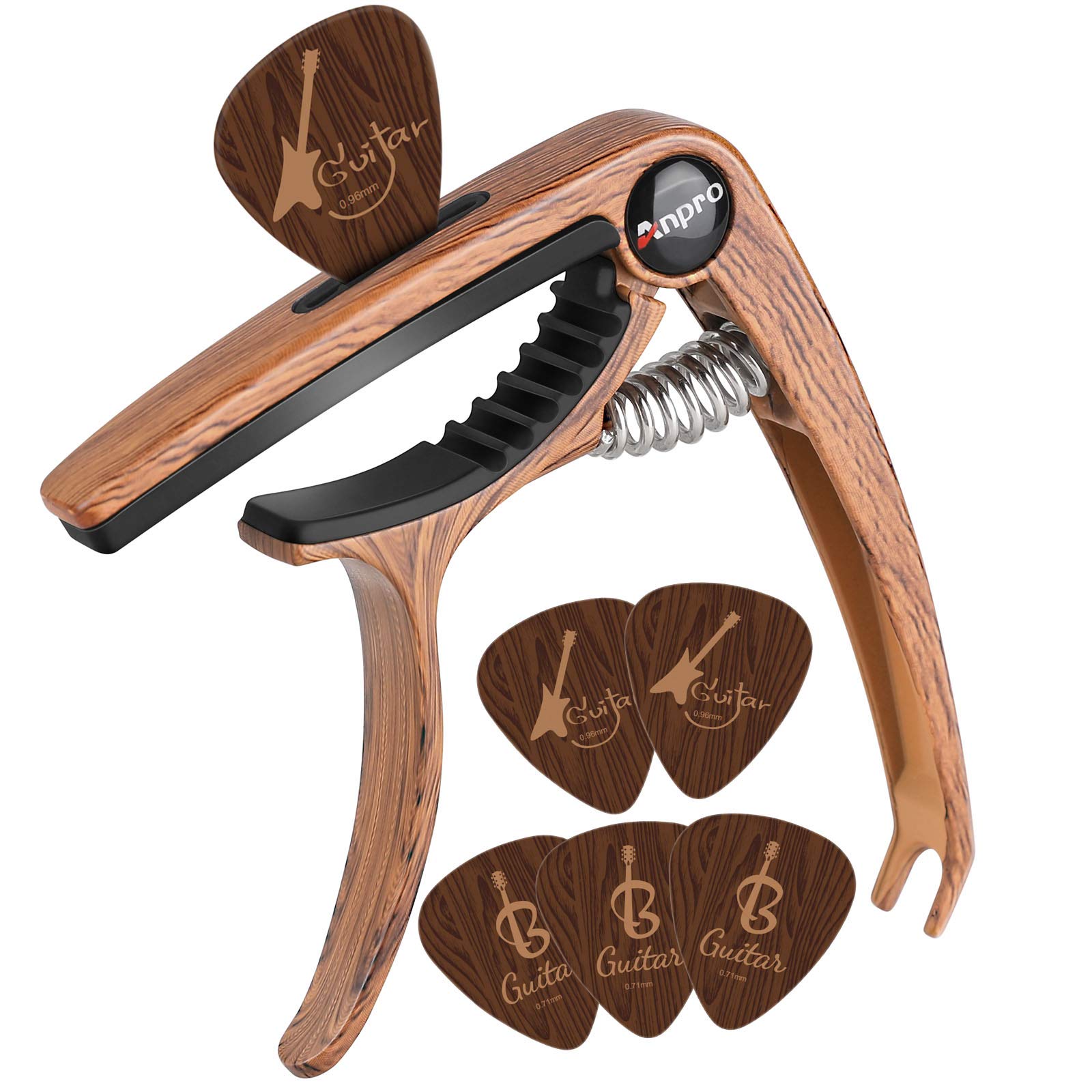 Anpro Guitar Capo Quick Release with 6 Picks, for Acoustic Electric Guitar | Qui