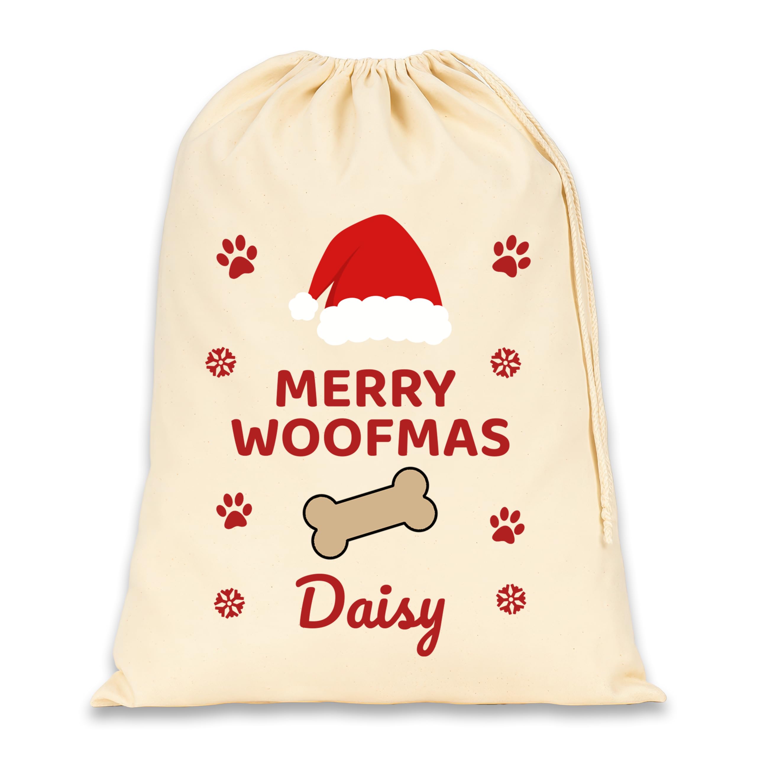 Personalised Dog Christmas Sack, Merry Woofmas, Natural, 45x30cm | Dog Santa sac