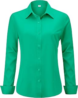 hearain Soft Wrinkle-Free Women's Button Down Dress Shirts Long Sleeve Work Blouses Casual Tops XXS-6XL Regular Petite Tall