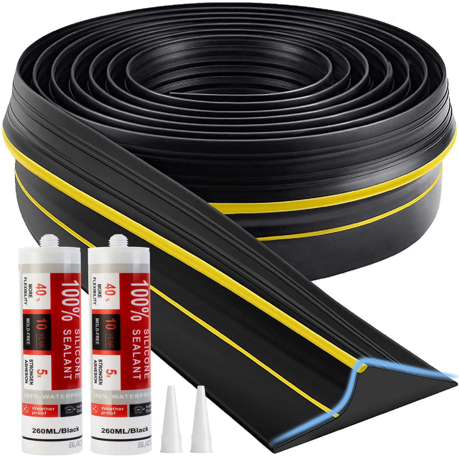 Jin&Bao Universal Garage Door Threshold Seal 20FT Rubber Strip & 2 Adhesive | Wa