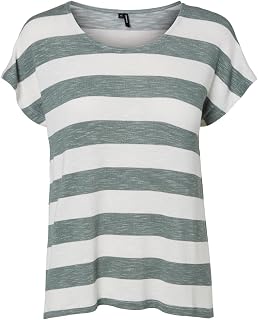 VERO MODA Women's Round Neck Striped Print T-Shirt