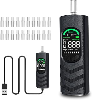 YRHWS Breathalyzer, Alcohol Tester UK Breathalysers with USB Rechargeable and 20 Mouthpieces, Professional Dual Sensor Digital Breathalyzer Portable Breathalyser Home Personal Professional Use