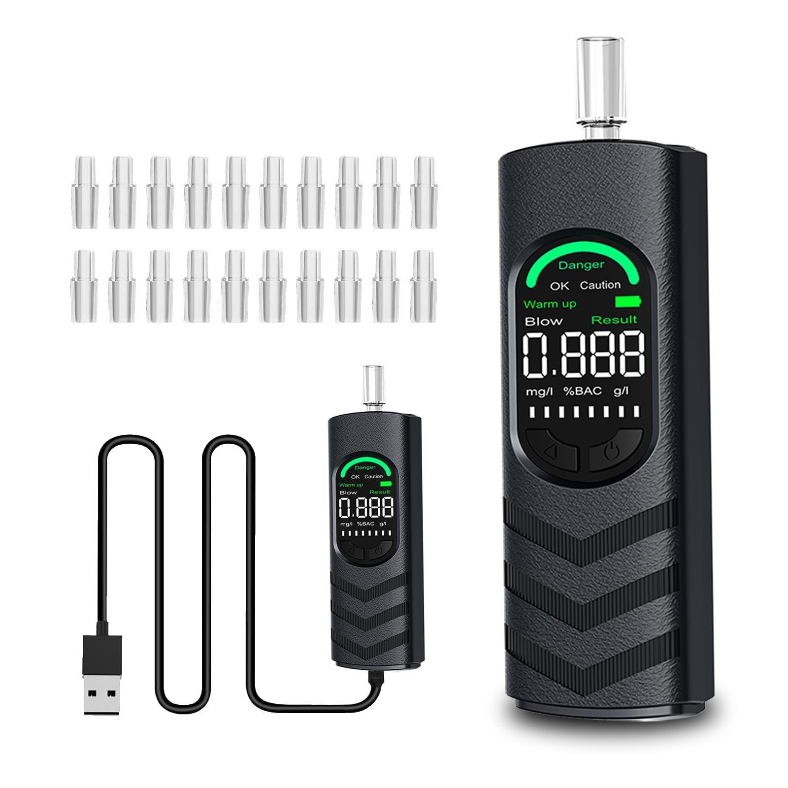 YRHWS Breathalyzer, Alcohol Tester UK Breathalysers with USB Rechargeable and 20
