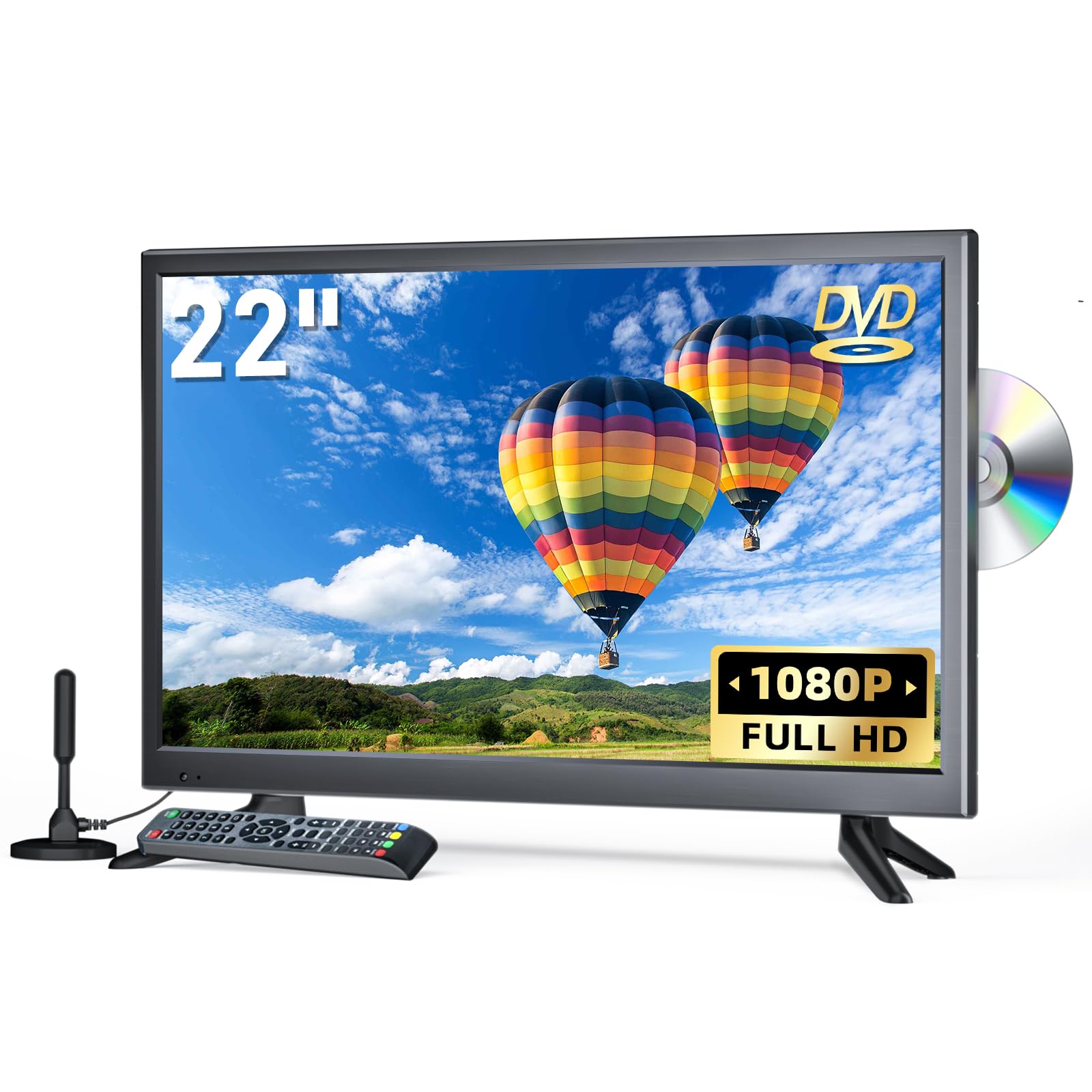 Erasiny 22 Inch TV with DVD Player Built-in, 1080P Full HD Small Flat Screen wit